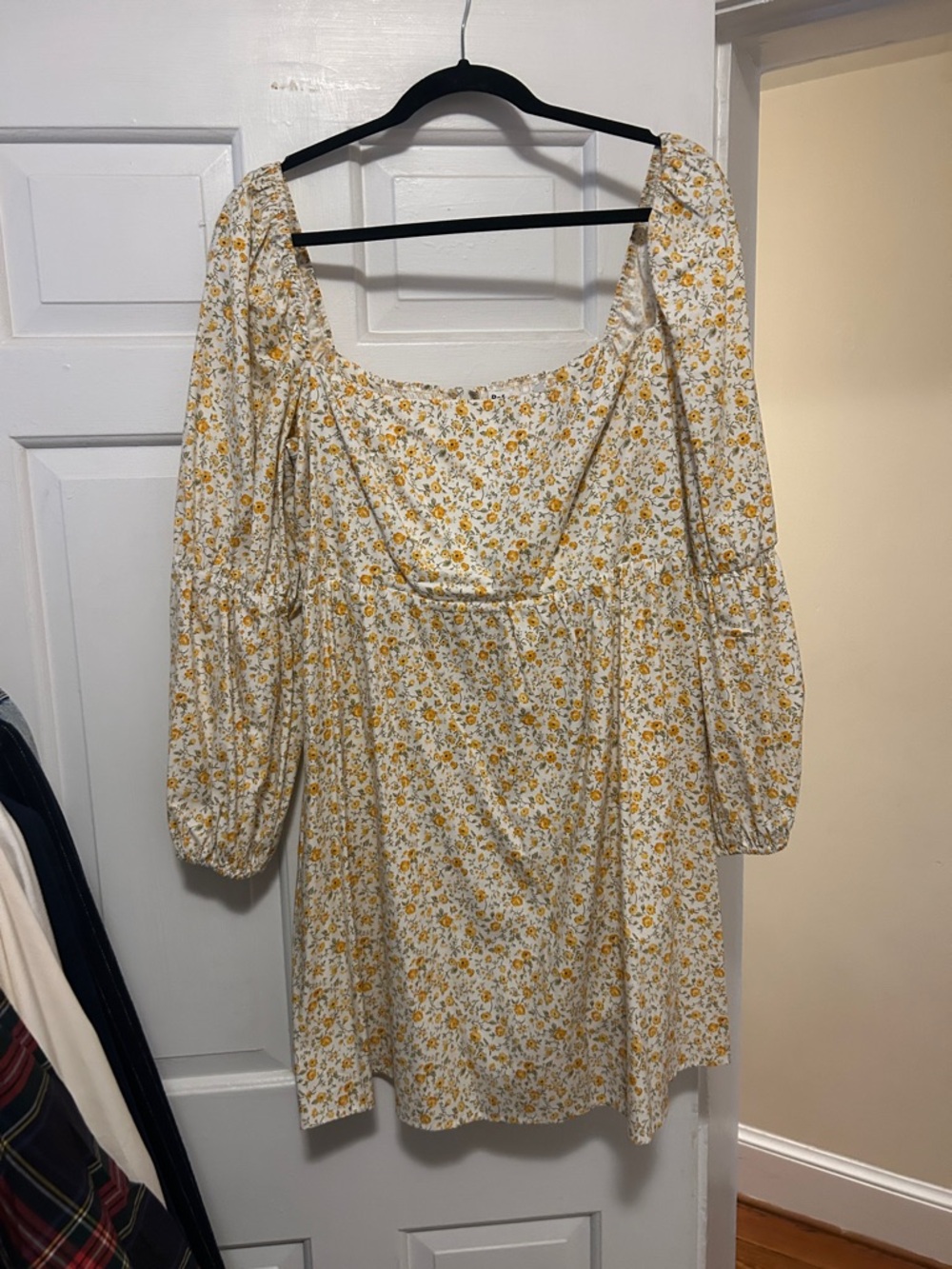 Reformation Cream Mini Dress with Yellow Ditsy Floral